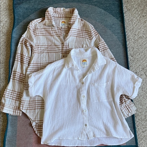 (2) C&C California Fall Plaid Button Down & Gauzy Cotton Top Bundle - Picture 1 of 10